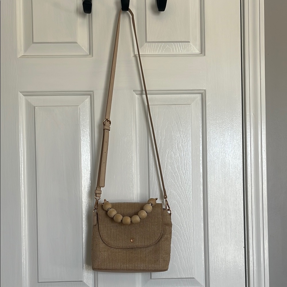 Beige Crossbody Bag with Beaded Detail